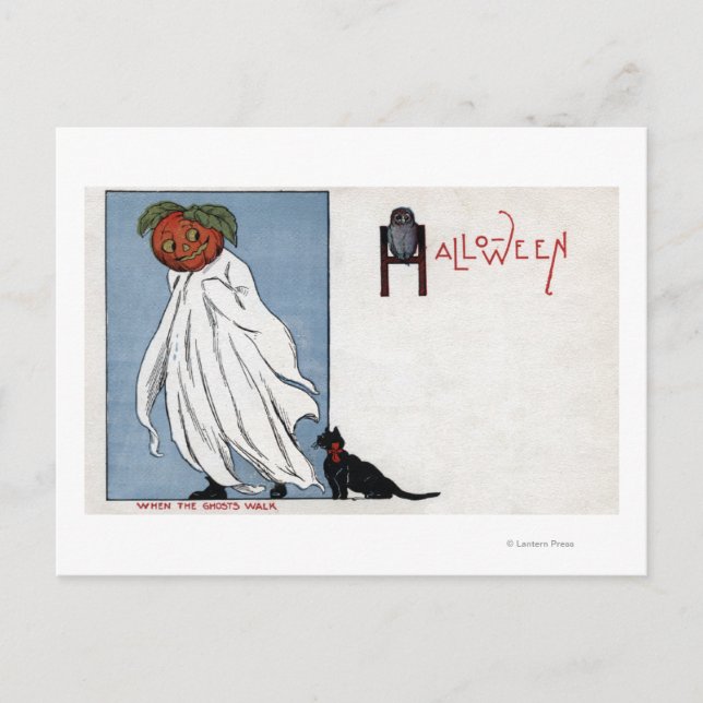 Cartão Postal Saudação de HalloweenPumpkin em Folha (Frente)