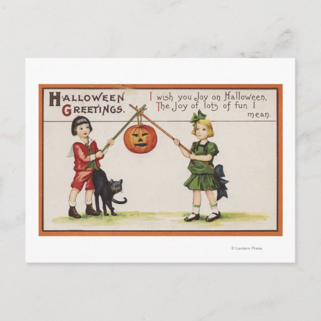 Cartão Postal Saudação de HalloweenPumpkin no Stick (Frente)