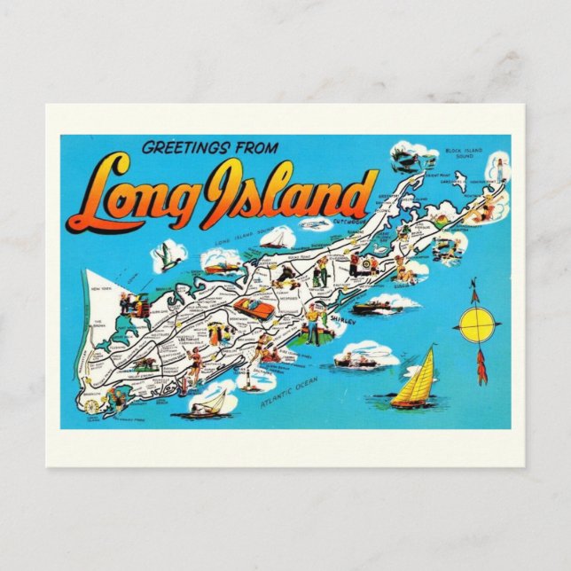 Cartão Postal Saudação de Long Island, NY (Frente)