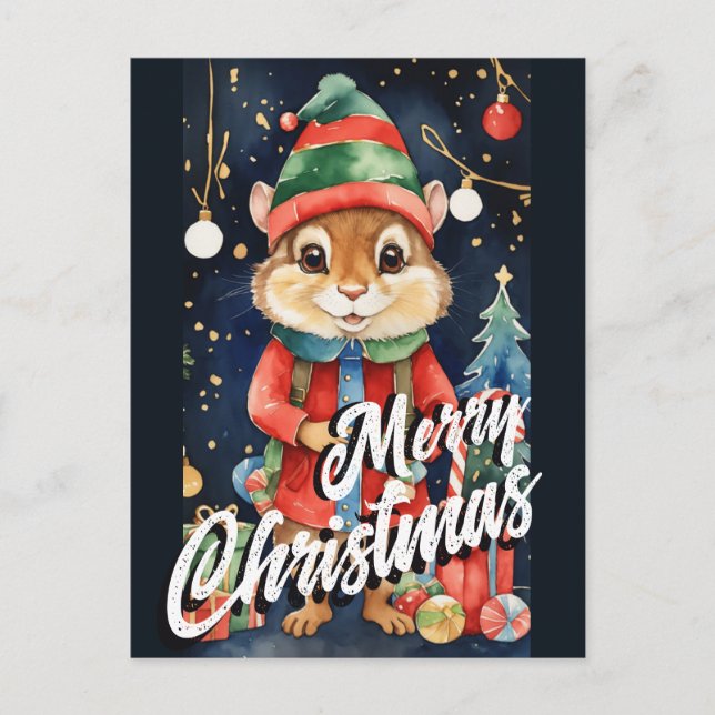 Cartão Postal Saudação de Mistura de Natal Chipmunk (Frente)