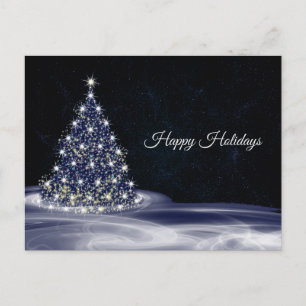 Cartão Postal Saudação de Natal Árvore Brilhante Azul Inverno Az