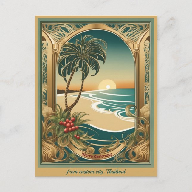 Cartão Postal Saudação de natal de praia tropical feliz Tailândi (Frente)