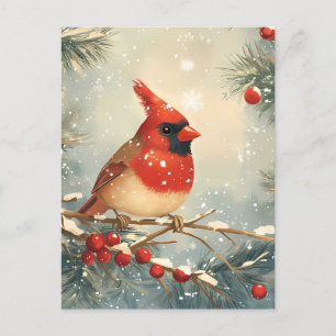 Cartão Postal Saudação de Natal do Cardinal Vermelho Festivo