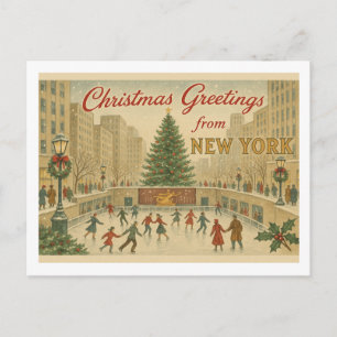 Cartão Postal Saudação de Natal em Nova York Vintage