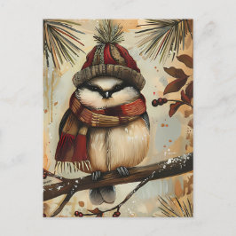 Cartão Postal Saudação de Natal Festivo com Pássaro Bonitinho