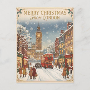 Cartão Postal Saudação de Natal Londrino Nevado Vintage