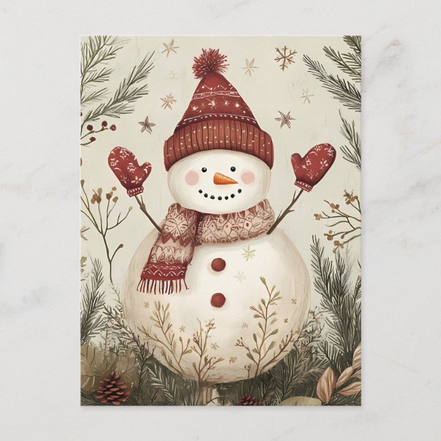 Cartão Postal Saudação de Natal para o Festivo Snowman (Frente)