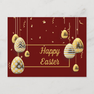 Cartão Postal Saudação de Ovos de Páscoa Maroon e Ouro