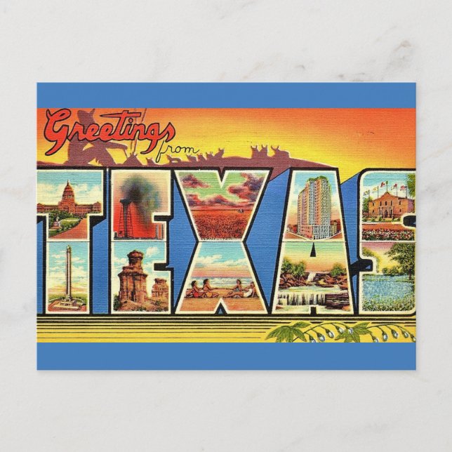 Cartão Postal Saudação do Estado do Texas Antigo (Frente)