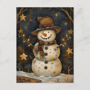 Cartão Postal Saudação Festiva de Natal com Snowman
