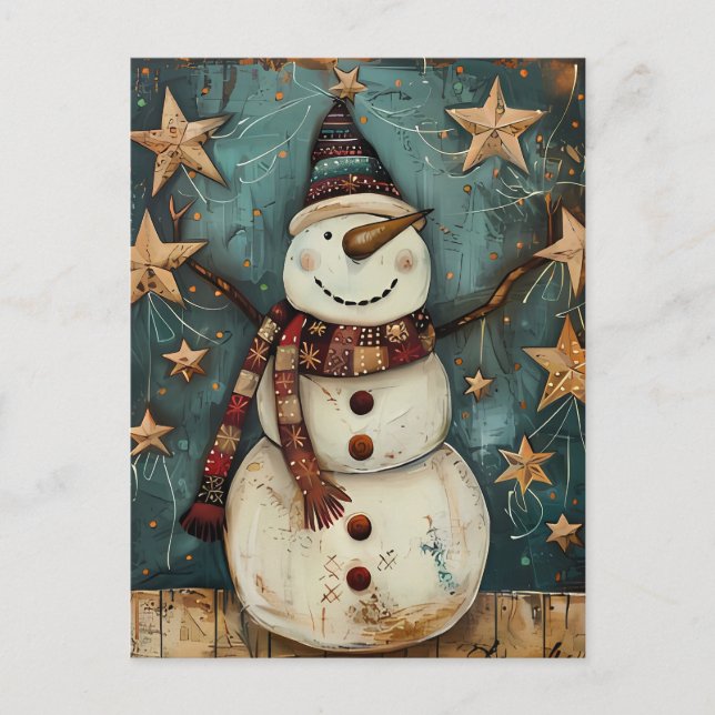 Cartão Postal Saudação Festiva de Natal com Snowman (Frente)