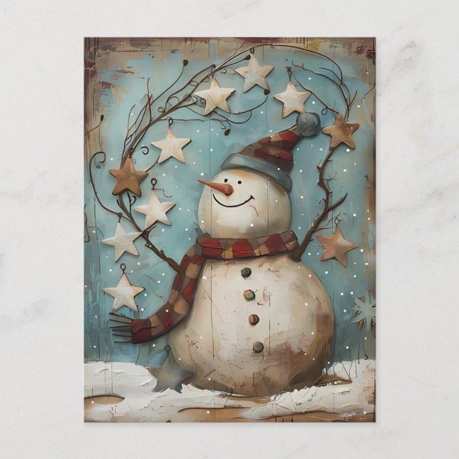 Cartão Postal Saudação Festiva de Natal com Snowman (Frente)