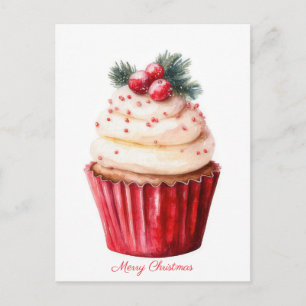 Cartão Postal Saudação Festiva e Elegante de Cupcake de Natal