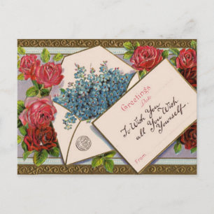 Cartão Postal Saudação Floral Vintage
