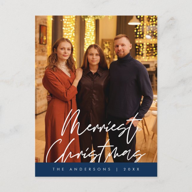 Cartão Postal Saudação Moderna, Feliz Foto da Família de Natal (Frente)