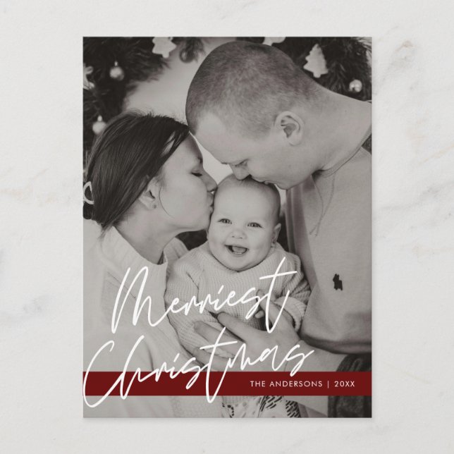 Cartão Postal Saudação Moderna, Feliz Foto da Família de Natal (Frente)