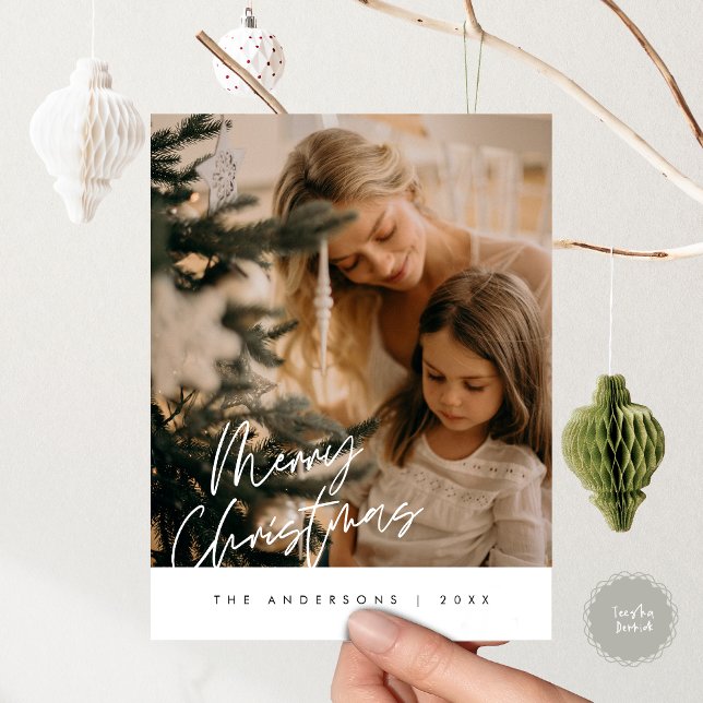 Cartão Postal Saudação Moderna, Feliz Natal Família Foto Pos (Modern Season Greeting, Merry Christmas Family Photo Postcard)