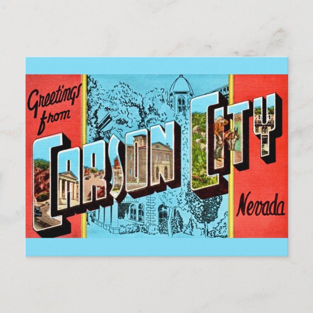 Cartão Postal Saudação Retro Carson City NV (Frente)