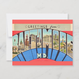 Cartão Postal Saudação Retro de Baltimore MD