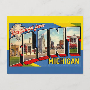 Cartão Postal Saudação Retro Flint Michigan