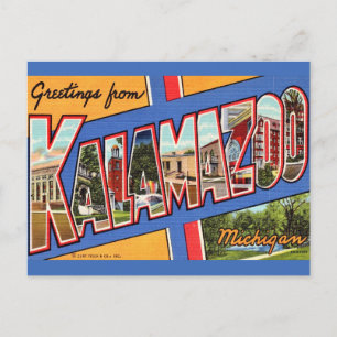 Cartão Postal Saudação Retro Kalamazoo Michigan