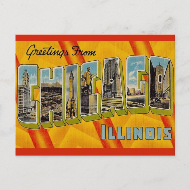 Cartão Postal Saudação Retroativa de Chicago (Frente)