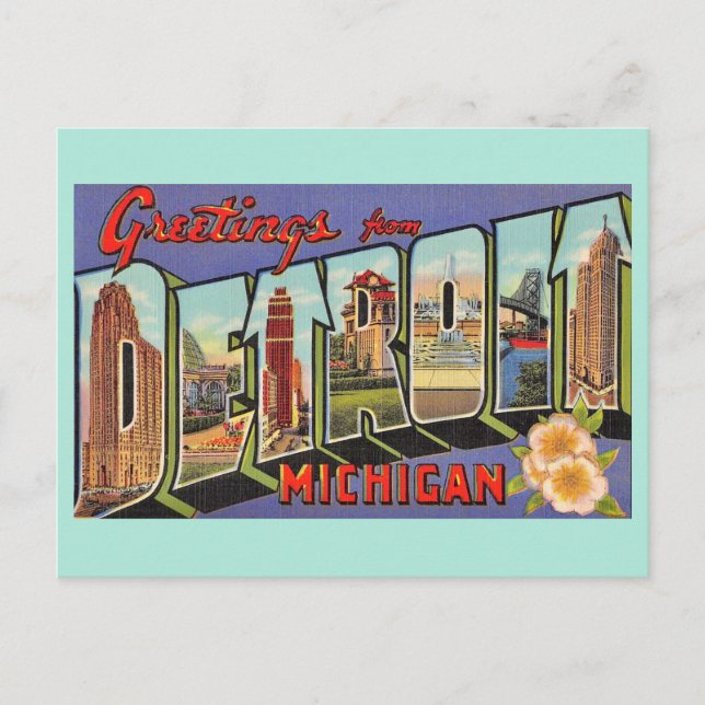 Cartão Postal Saudação Vintage Detroit Michigan (Frente)