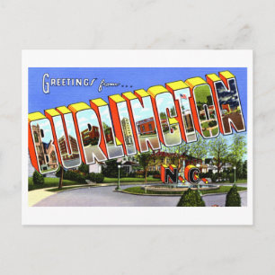 Cartão Postal Saudações Antigas de Burlington, Carolina do Norte