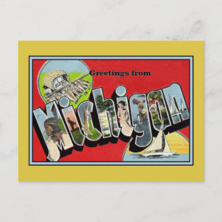 Cartão Postal Saudações Antigas de Michigan