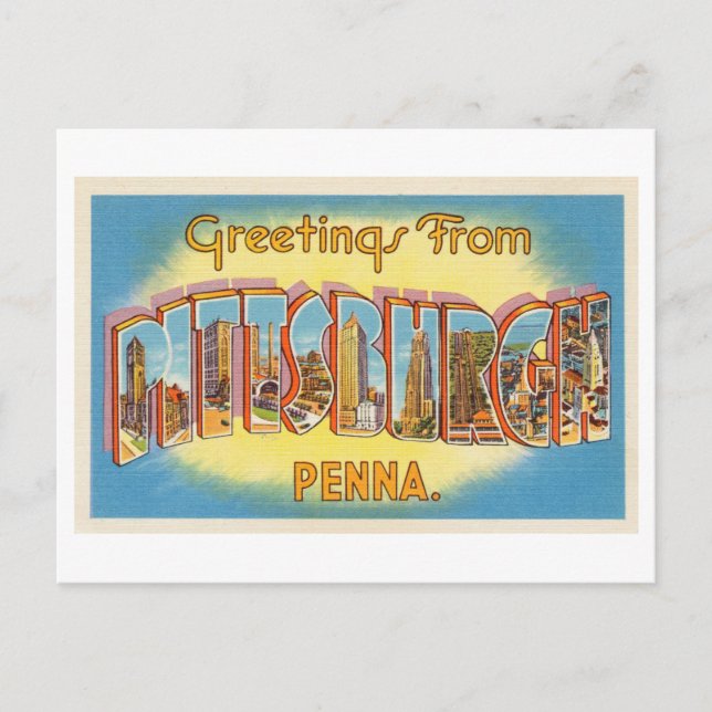Cartão Postal Saudações Antigas de Pittsburgh, Pensilvânia (Frente)