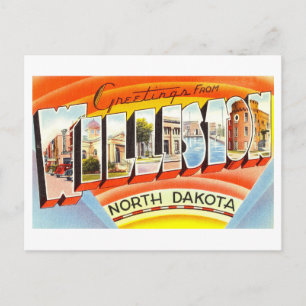 Cartão Postal Saudações Antigas de Williston, Dakota do Norte,