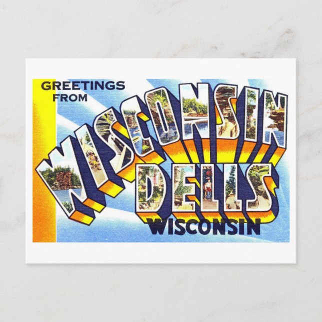 Cartão Postal Saudações Antigas de Wisconsin Dells (Frente)
