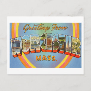 Cartão Postal Saudações Antigas de Worcester, Massachusetts