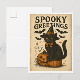 Cartão Postal Saudações Assustadoras de Halloween Antigo