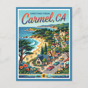 Cartão Postal Saudações Carmel CA Califórnia Costeira Retro