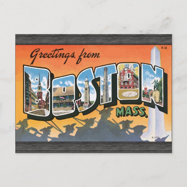 Cartão Postal Saudações Da Boston Massachusetts, Vintage. (Frente)