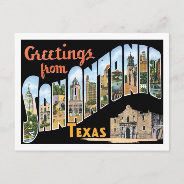 Cartão Postal Saudações Da Cidade De San Antonio Texas (Frente)