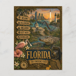 Cartão Postal Saudações da Flórida | Arte Retro Vintage