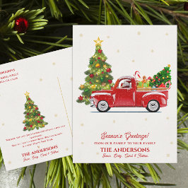 Cartão Postal Saudações da Pedra de Natal Rustic Red Truck