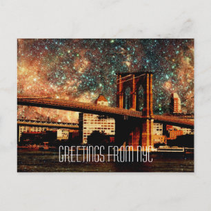 Cartão Postal Saudações da Ponte Brooklyn Starry Night NYC