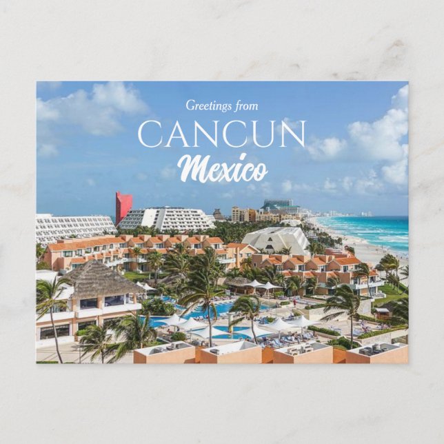 Cartão Postal Saudações da Praia Cênica de Cancun México (Frente)