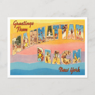 Cartão Postal Saudações da praia de Manhattan, Viagem de Nova