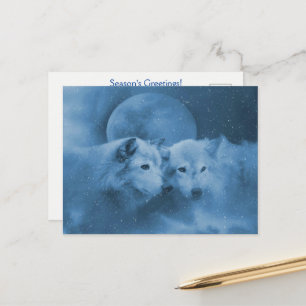 Cartão Postal Saudações da Temporada de Natal com Lobos Lua