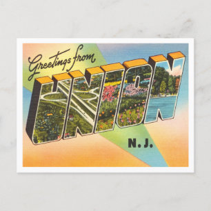 Cartão Postal Saudações da Union, Viagens vintage de Nova Jers
