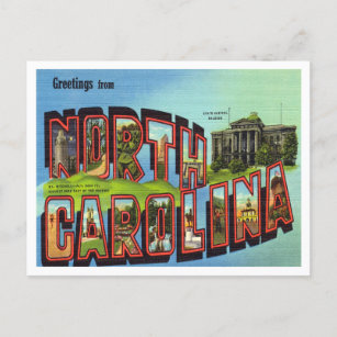 Cartão Postal Saudações da Viagens vintage da Carolina do Norte