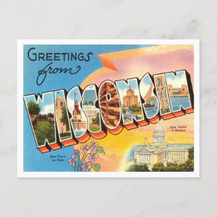 Cartão Postal Saudações da Viagens vintage de Wisconsin