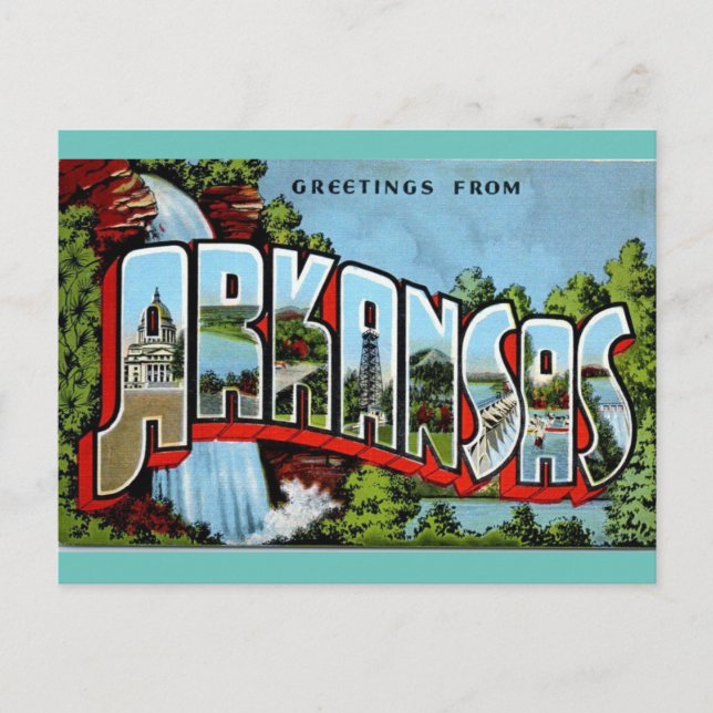 Cartão Postal Saudações da viagens vintage do Arkansas (Frente)