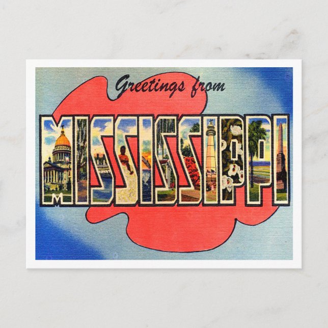 Cartão Postal Saudações da Viagens vintage do Mississippi (Frente)