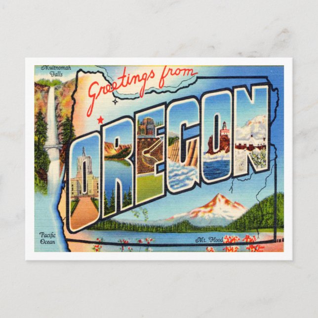 Cartão Postal Saudações da Viagens vintage do Oregon (Frente)