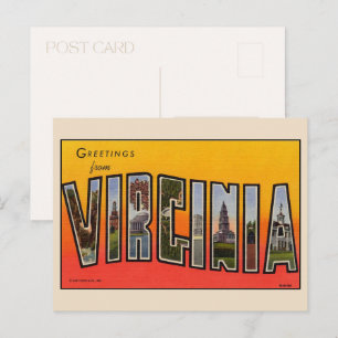 Cartão Postal Saudações da Virgínia Carta Grande Vintage